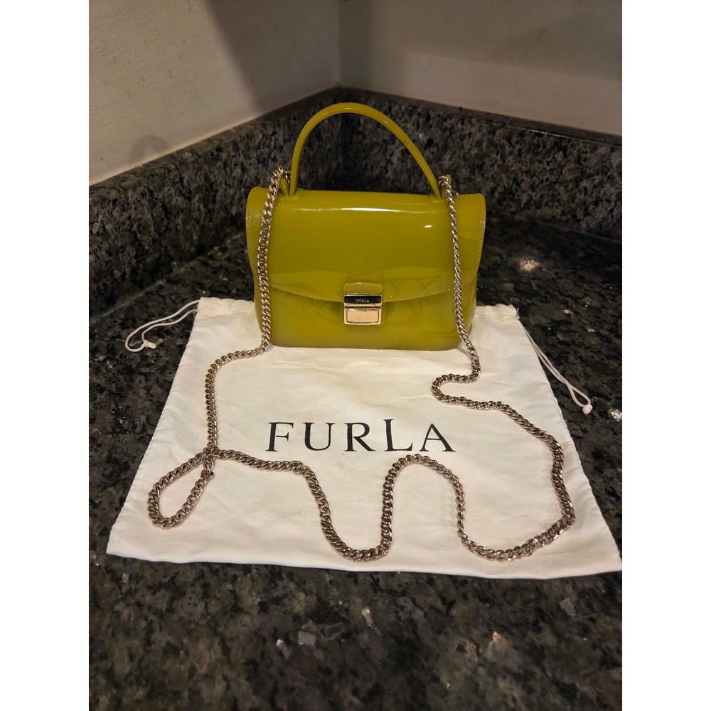 Furla Candy Jelly Mini Bag Chartreuse Green Crossbody Top Handle Chain